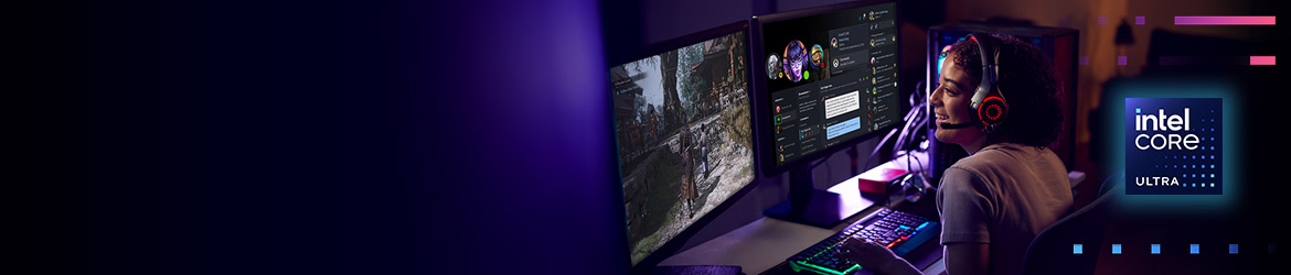 Intel® Core™ Ultra 200S Plus Jogue no seu máximo. Crie sem parar. Os processadores Intel® Core™ Ultra 200S Plus foram concebidos para jogos de alto desempenho e para uma criatividade impecável. Configure o seu hoje.